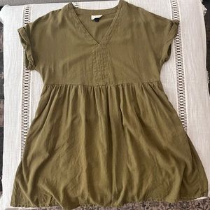 Green linen mini dress